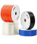 Straight Up Heavy Duty Gas And Pneumatic Tubing Hose With Smooth Airflow Compatible With Standard Air Compressors Includes One Two Meter Black Pu Pipe For Quick Swap Jobs, showing colorful tubing rolls.