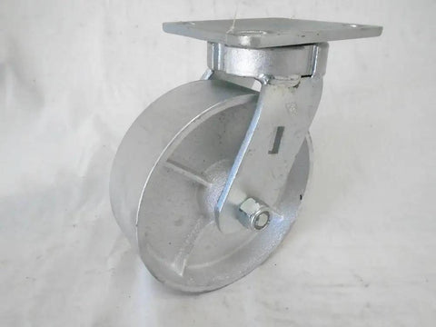 Zero Wobble Heavy Duty 6 Inch Swivel Caster With 2 Inch Semi Steel Wheel Kingpinless Roller Bearing on a white background.