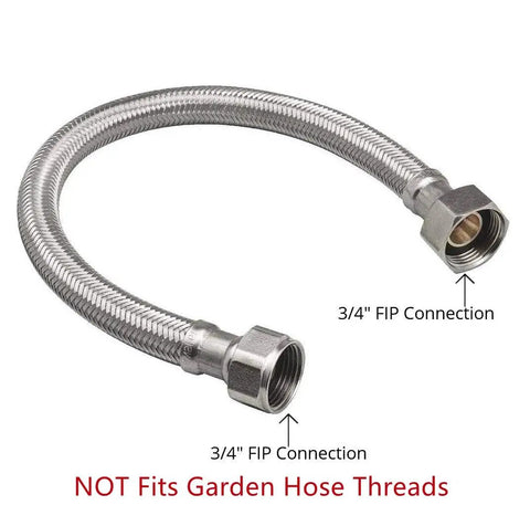 12 Inch Braided Stainless Steel Water Heater Connector Hose 3/4 Inch FIP X 3/4 Inch FIP Female Iron Pipe Thread Flexible Leak Proof