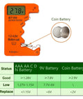 Universal Battery Tester With Digital Display For AA AAA C D 9V 1.5V Batteries Portable Travel Ready Volt Checker For All Battery Types With Clear LCD Readout And Quick Battery Health Gauge Orange Color, orange BT189 with LCD and coin cell