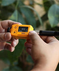 Hassle Free Universal Hardness Tester For Steel Aluminum And Metal Alloys Dead On Accurate Sclerometer Machine Auto Angle Compensation Shop Ready Gauge For Reliable Quality Tests in use, displaying numeric reading.