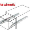 Schematic of 15 Inch Undermount Drawer Slides 10 Pack Built Tough Full Extension Soft Close Concealed Runners With Up Down Adjustment 100 Pound Capacity Includes Mounting Screws And Brackets SGCC Steel 1.8x1.5x1.0mm installed in drawer system