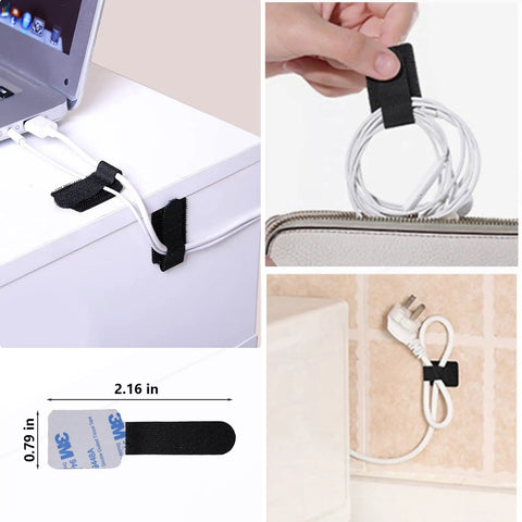 All In One Cable Boss Kit With 4 Sleeves, 53 Clips, 12 Cord Clips, 22 Ties, 20 Adhesive Mounts And 200 Fastening Ties For TV, Office, Home Electronics in use for organizing desk and appliance cables.