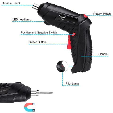 Detailed view of 8 In 1 Electric Screwdriver And Cordless Drill With Adjustable Grip and Forward Reverse Toggle for No Sweat Tightening.