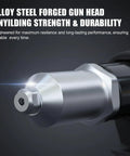 Close-up of Alloy Steel forged gun head for Electric Rivet Gun Adapter Kit With Removable Handle And Four Interchangeable Rivet Heads.