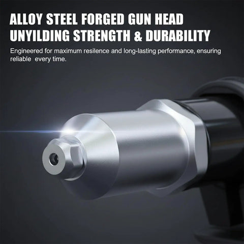 Close-up of Alloy Steel forged gun head for Electric Rivet Gun Adapter Kit With Removable Handle And Four Interchangeable Rivet Heads.