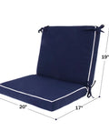 Set Of 4 Outdoor Patio Chair Cushions 20 By 17 Inch Seat Cushions With Ties, Water Resistant UV Protected All Weather Cushions For Patio Furniture, 2 Inch Thick, shown with measurements