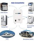 Diagram of 110V Drinking Water Pump compatibility with coffee machine, ice maker, refrigerator, water dispenser, yacht, RV