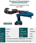 Upgrade Your Toolkit With This Rechargeable Electric Hydraulic Crimping Tool, EZ-400 model with 18V battery and 16-400mm crimping range.