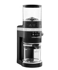 Smart Dosing Burr Coffee Grinder KCG8433 Black Matte with 70 grind settings and clear bean hopper, shown from the front.