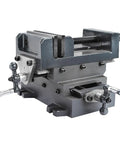 Heavy Duty Cross Slide Vise For Drill Press And CNC Milling Features A Hardcore Cast Iron Frame With Killer Grip and Two Stage X Y Slide Action.
