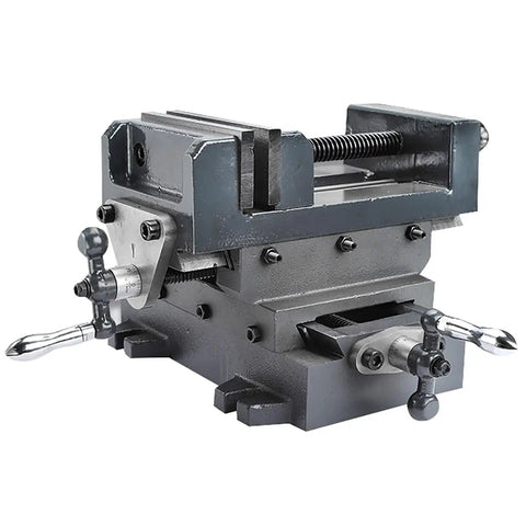 Heavy Duty Cross Slide Vise For Drill Press And CNC Milling Features A Hardcore Cast Iron Frame With Killer Grip and Two Stage X Y Slide Action.