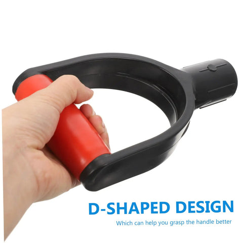 Hand holding 2 Pack D Shaped Shovel Handle Replacement Grip For Gardening Durable Plastic No Slip Palm Friendly Comfort Fit