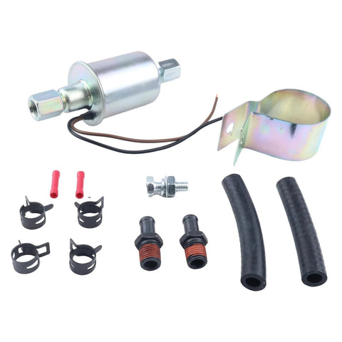Universal 12V Electric Fuel Pump With Installation Kit SP1141 showing components including hoses and fittings