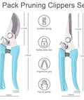 Two Pack Pruning Shears With Stainless Steel Blades, Low-Friction Nonstick Cut, Bypass And Straight Blade Garden Clippers