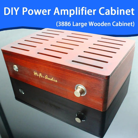 One Side Heat Dissipation Audio Amplifier Chassis For DIY Projects Power Supply Enclosure with wooden finish and vents.