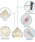 Crystal Plug In Pendant Light With 16.4 Ft Swag Cord components including E26 socket, dimmer switch, and plug-in wire.