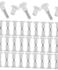 No Sweat Furniture Assembly Hardware 50 Piece Clamp Nut And Connecting Screw Kit For Tables Chairs And Cabinet Projects Hassle Free Setup Solid Wood Joints, white fasteners and screws arranged neatly.