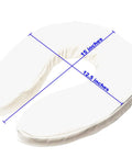 Raised Toilet Seat Cushion 2 Inch Thick Padded Comfort Riser Universal Fit Portable With Adjustable Straps, dimensions shown