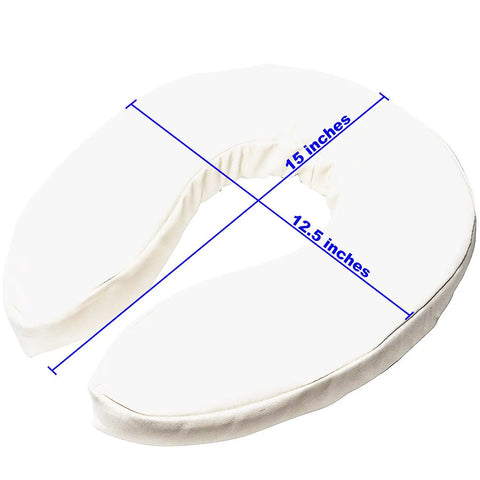 Raised Toilet Seat Cushion 2 Inch Thick Padded Comfort Riser Universal Fit Portable With Adjustable Straps, dimensions shown
