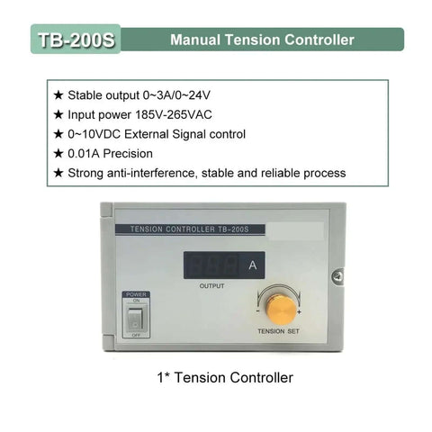 TB-200S manual tension controller display with specifications for Magnetic Particle Clutch And Powder Brake Kit For Textile Machines.