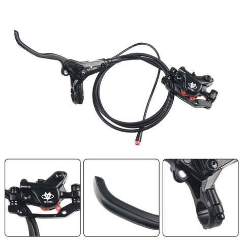 Heavy Duty Hydraulic Disc Brake Kit For Electric Kick Scooters Featuring Twin Front Rear Rotors Dual Calipers Master Levers Plus Two Pin Sm Connector close-up of lever and caliper detail