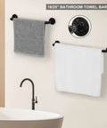 Industrial Style 10 Piece Bathroom Hardware Set Boss Black Finish Includes 18 Inch And 25 Inch Towel Bars on wall with towels