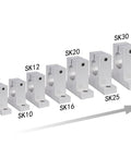 Side view of 4 Pack SK8 Aluminum Linear Motion Rod Supports For 8mm Shafts Rail Guide Clamps With 5mm Mount Holes, SK8 size shown.