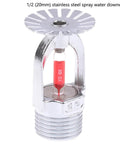 Heavy Duty Drop Straight In Spray Sprinkler Head For Fire Suppression Systems With Rock Solid Multiple Angle Coverage And Quick 20mm Downward Hookup For Zero Stress Fire Safety 1/2 inch stainless steel construction with red bulb.