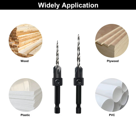 GMTOOLS countersink drill bits, 2 pcs, M2 HSS, 1/4 in hex shank with quick-change.