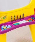 Mega Size Magnetic Double Sided Kids Easel Built Tough For Endless Creative Sessions Adjustable Height with crayons and letters.