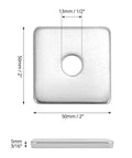 Front view of QWORK galvanized square washer plate, outer 2x2 in, 1/2 in inner hole, 3/16 in thick