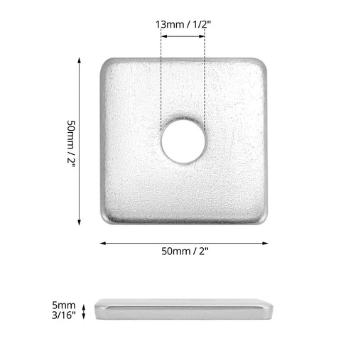 Front view of QWORK galvanized square washer plate, outer 2x2 in, 1/2 in inner hole, 3/16 in thick