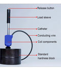 Pro Grade Portable Digital Hardness Tester For Metal Steel And Alloys Built Tough With A Smart 360 Impact Sensor showing components.