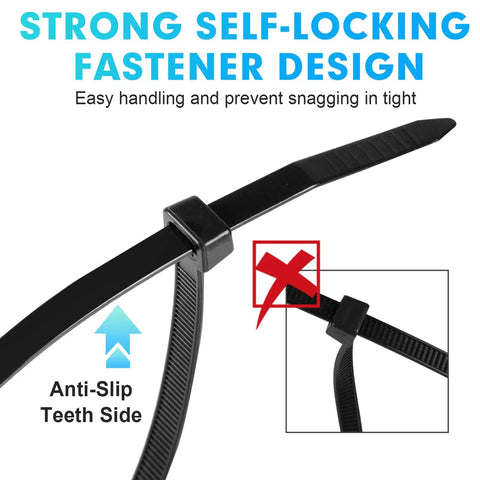 Close-up of Heavy Duty Nylon Zip Ties 600 Pack Assorted Sizes 8 Inch 12 Inch 14 Inch 18 Inch With 100Lb Tensile Strength UV Resistant