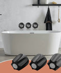 Three Piece Shower Knob Handle Replacement Compatible With Pfister Verve Taps rust proof matte black knobs displayed in modern bathroom.
