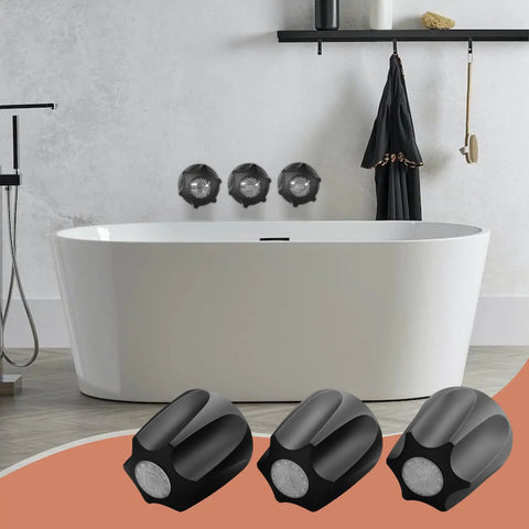 Three Piece Shower Knob Handle Replacement Compatible With Pfister Verve Taps rust proof matte black knobs displayed in modern bathroom.