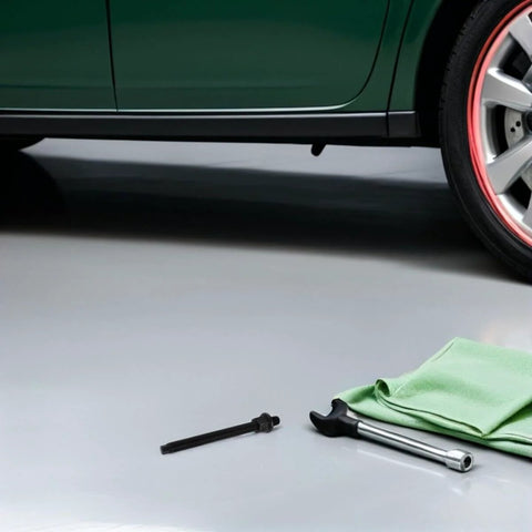 Pro Grade Crankshaft Pulley Install Tool And Harmonic Balancer Puller Kit For Engine Repair on garage floor near vehicle