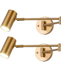 Brass Swing Arm Wall Sconce Set Of Two With Plug In Design 4500K Neutral White LED Adjustable Swivel Arm Lighting For Bedroom
