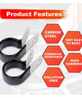 Three Sixteenth Inch Brake Line Clip Set With Rubber Cushioned Tubes features and benefits display with steel clamps