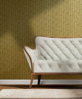 Top Tier Beige Floral Stripe Metallic Wallpaper With Glowing Gold Accents And Major Textured Fibrous Finish in living room.