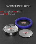 Heavy Duty Stainless Steel Shower Screen And Dispersion Block Pack Straight Fire Build For Knockout Espresso Shots Killer Upgrade For Home Baristas Keeping Your Daily Grind Fresh, showing brewing head, silicone gasket, and filter mesh.