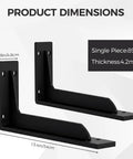 Heavy Duty L Shelf Brackets Set, Matte Black Stainless Steel Floating Shelf Brackets With 90 Degree Weld Free Construction, 4.2mm Thick