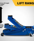 Heavy Duty 3 Ton Floor Jack With Steel Hydraulic System, Dual Piston Quick Lift Pump For SUVs And Trucks, 6000 Lb Capacity side view