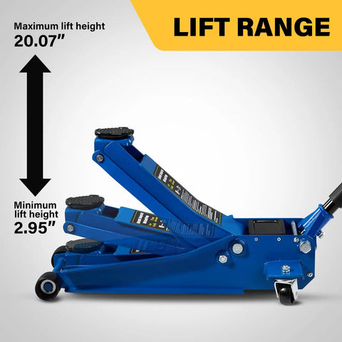 Heavy Duty 3 Ton Floor Jack With Steel Hydraulic System, Dual Piston Quick Lift Pump For SUVs And Trucks, 6000 Lb Capacity side view
