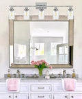 Bathroom with Industrial Chrome Five Light Vanity Light Fixture With Clear Glass Shades Modern Wall Sconces