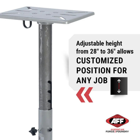 Adjustable Bench Grinder and Vise Stand With 28 to 36 Inch Height Pre Drilled Mounting Slots 12 by 10 Inch Steel Top That Reduces Vibration and Breakage Independent Work Surface for Your Grinder Heavy Duty Construction