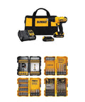 20V Max Cordless Drill Driver Kit With 100-Piece Bit Set For Home Projects, Lightweight Compact Power Tool shown with case and bits