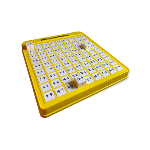 Cool Subtraction Learning Tray For Kiddos English Math Practice Board, yellow, used for teaching subtraction in classrooms.