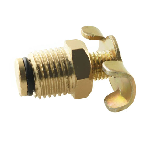 Side view of One Quarter Inch External Drain Cock from Two Pack Brass Air Hose Fittings and Air Compressor Blowdown Valve NPT Male Drain Switch.